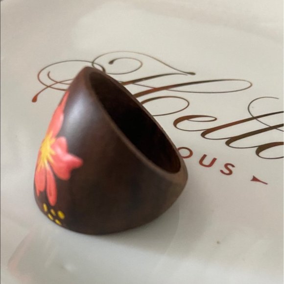 BOHO Wooden Earthy Flower Ring NWOT - Picture 3 of 3